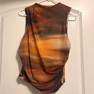 Brown and Orange Sleeveless Top